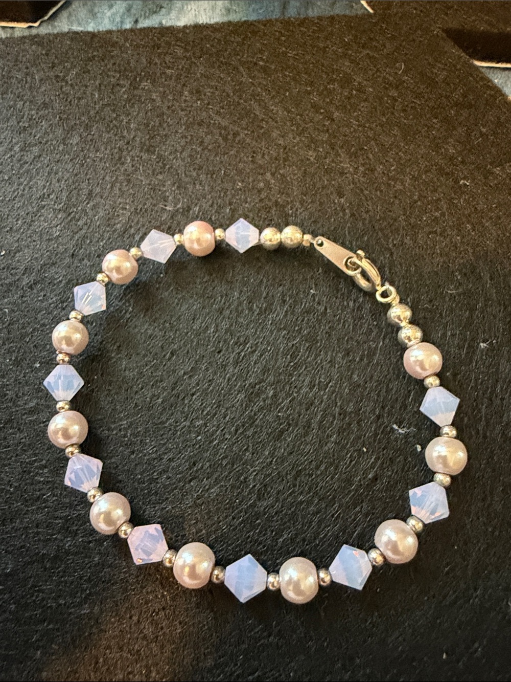 Elegant Pink Pearl & Light Blue Crystal Bracelet